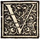 iniziale fiorita su fondo cribl&eacute; dei Gadaldini: V