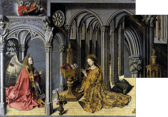 Annunciazione di Aix con particolare del Bambino e della scimmia, ca. 1440 Annunciazione di Aix con particolare del Bambino e della scimmia, ca. 1440