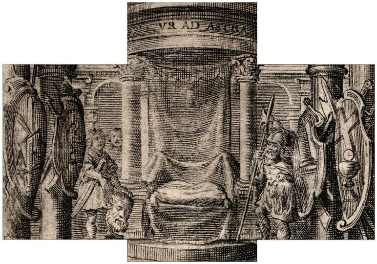 part. del front. calcogr.: Il trono e le virt&ugrave;