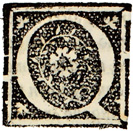 iniziale fiorita su fondo cribl&eacute; dei Gadaldini: Q