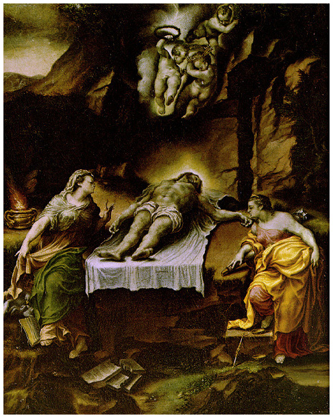 Cristo morto tra la Carit&agrave; e la Giustizia, di Lelio Orsi